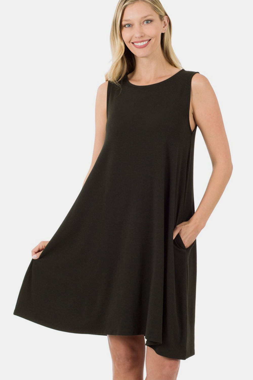 Zenana Full Size Sleeveless Flared Dress with Side Pockets - Babbazon New Products