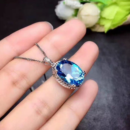 Silver-Plated Artificial Gemstone Pendant Necklace 