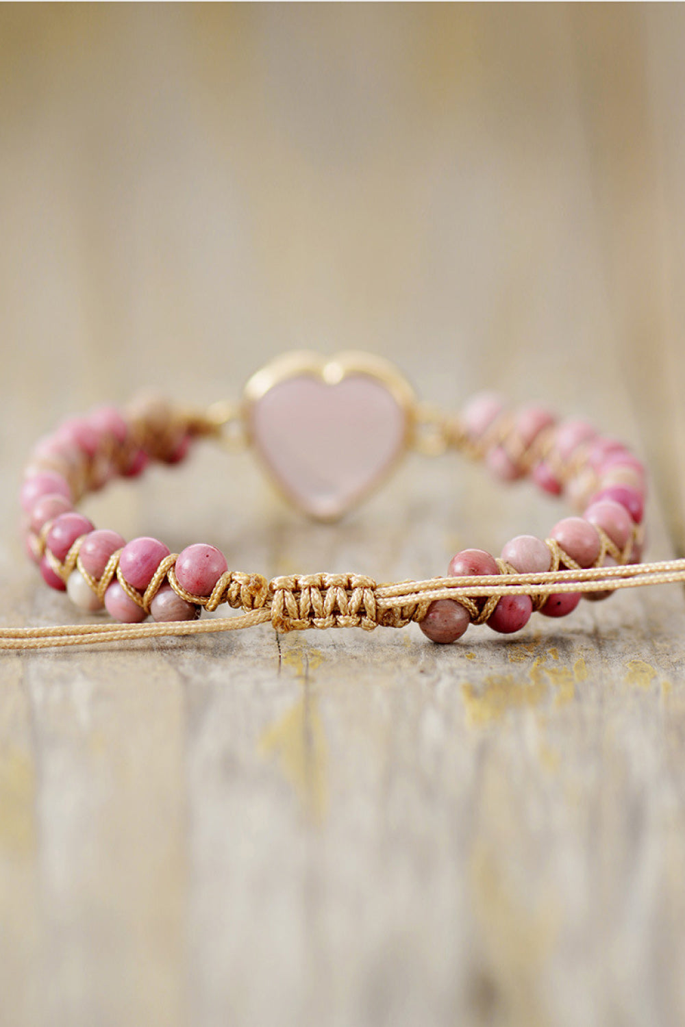 Rose Quartz Heart Beaded Bracelet 