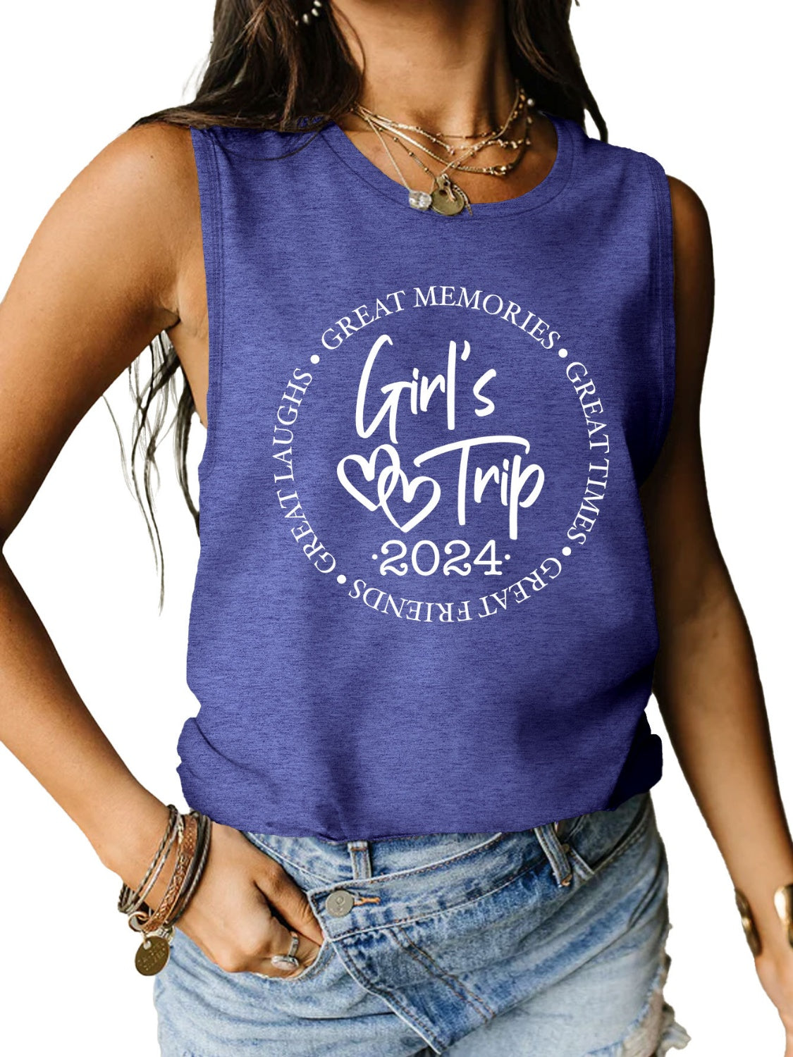 Letter Graphic Round Neck Tank - Babbazon New Products