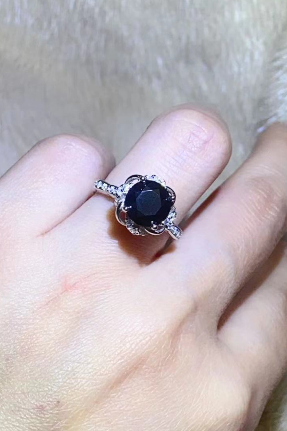 2 Carat Black Moissanite Floral Ring 