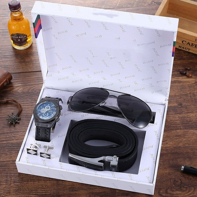 Business Belt Wallet Wrist Watch Pen Gift Box Set For Men 