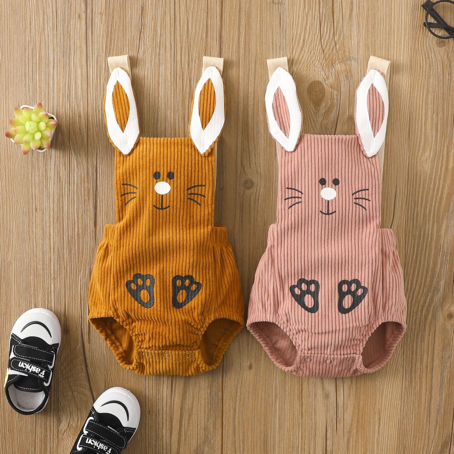 Baby Corduroy Bunny Strap Triangle Romper