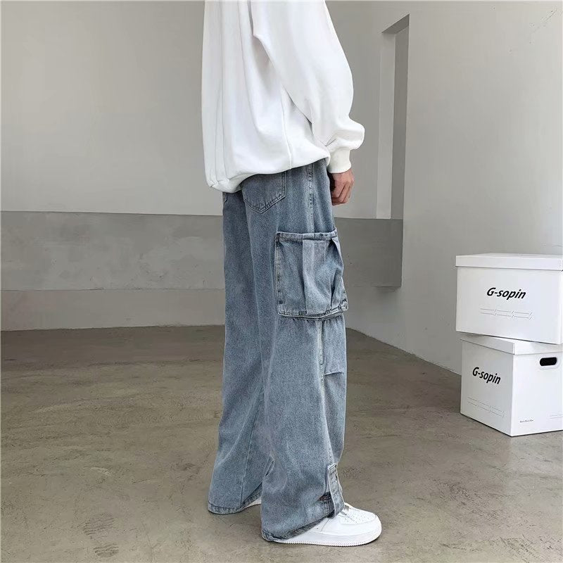 Hong Kong Style Tooling Jeans Men's Straight Loose Casual