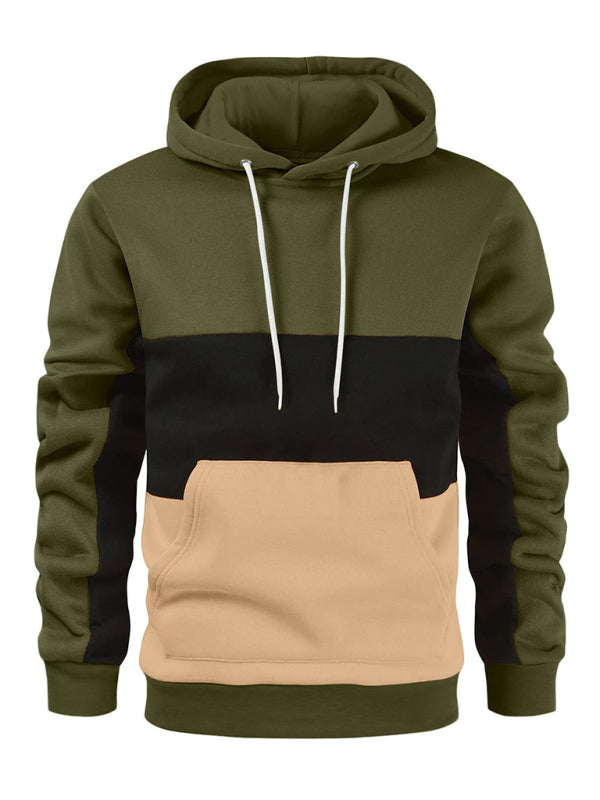 Men's Color Block Color Contrast Long Sleeve Hooded Sweatshirt 