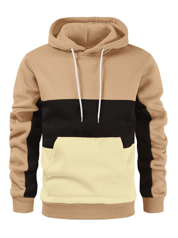 Men's Color Block Color Contrast Long Sleeve Hooded Sweatshirt 