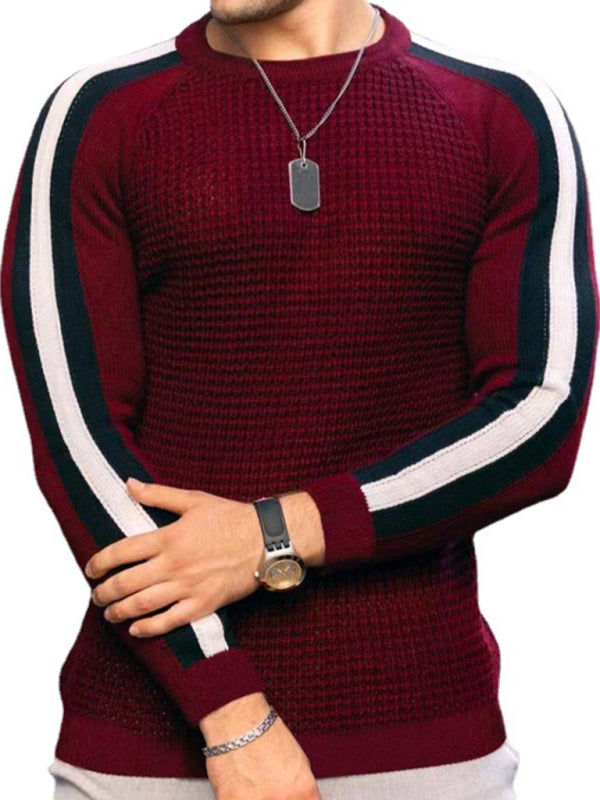 Round neck color contrast t-shirt men's casual loose bottoming sweater