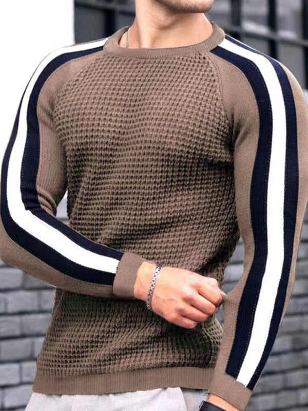 Round neck color contrast t-shirt men's casual loose bottoming sweater 