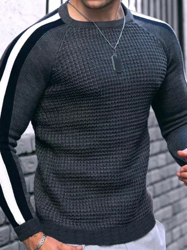 Round neck color contrast t-shirt men's casual loose bottoming sweater 