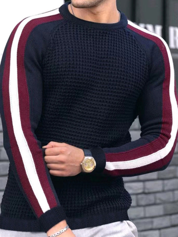 Round neck color contrast t-shirt men's casual loose bottoming sweater 