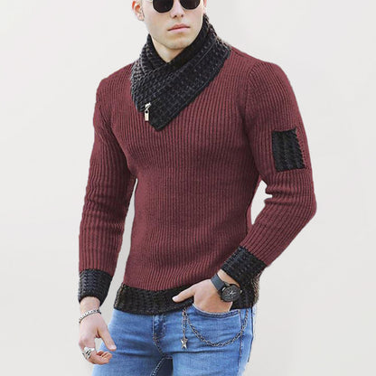 Men's Contrasting Color Stitching Scarf Business Casual Sweater 