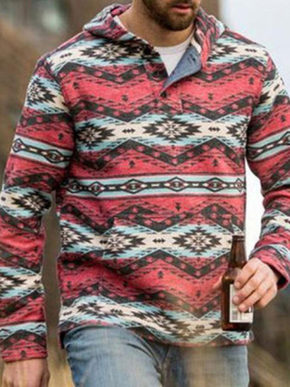 Men's retro geometric print long sleeve hoodie 