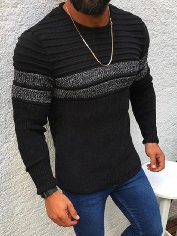 Men's Colorblock Stripe Casual Crew Neck Pullover 