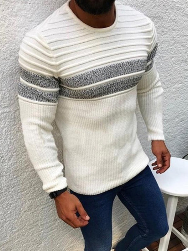 Men's Colorblock Stripe Casual Crew Neck Pullover 