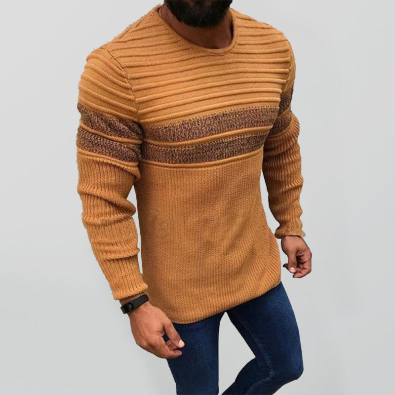 Men's Colorblock Stripe Casual Crew Neck Pullover 