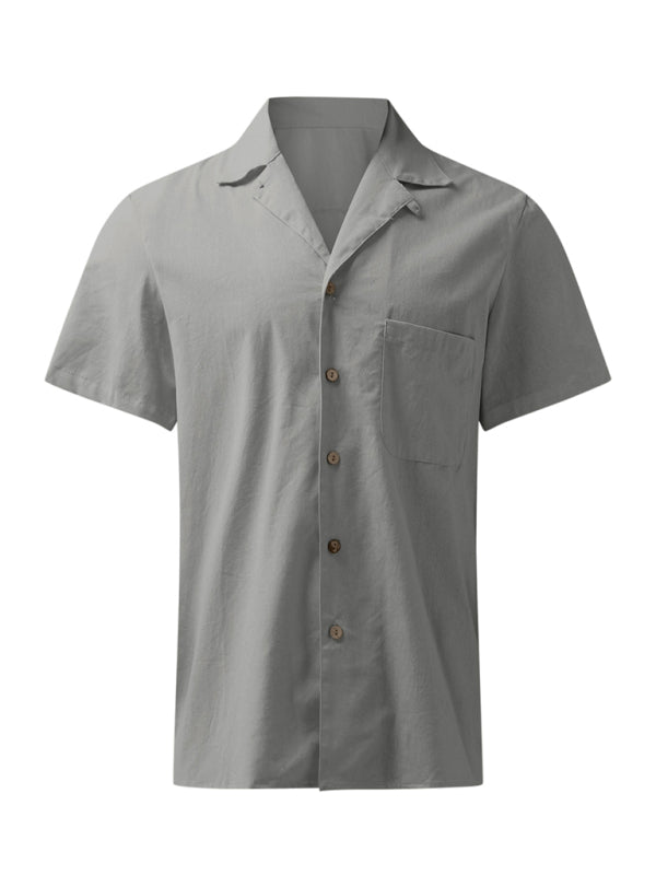 Men's Woven Linen Loose Lapel Shirt 