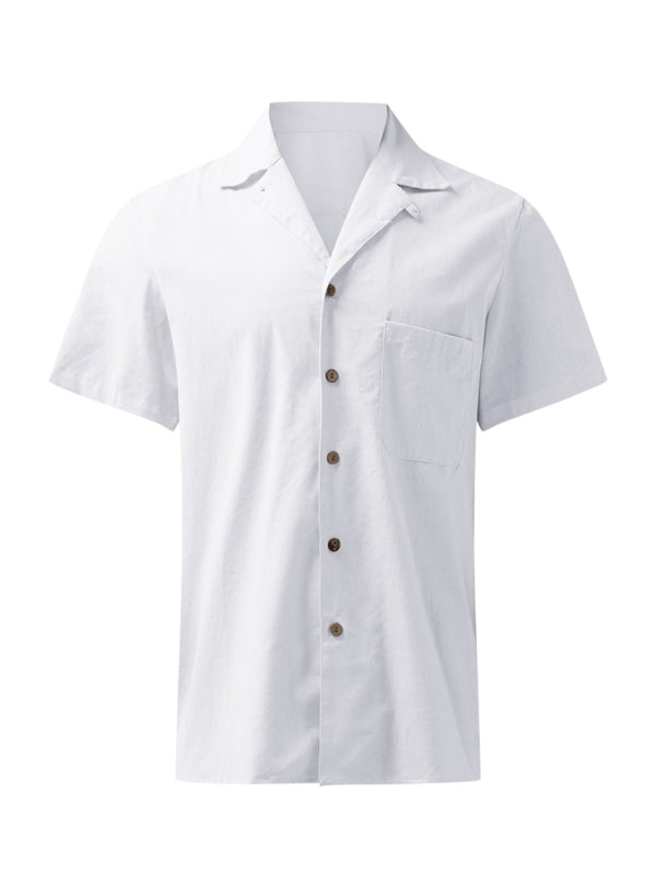 Men's Woven Linen Loose Lapel Shirt 