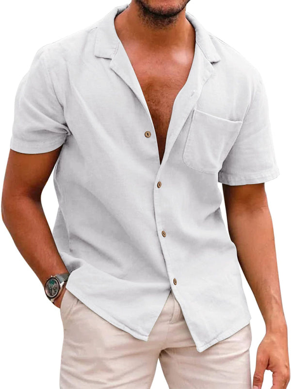 Men's Woven Linen Loose Lapel Shirt 