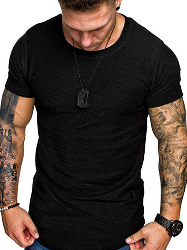 Short-sleeved T-shirt bamboo cotton solid color round neck T-shirt men's bottoming shirt 