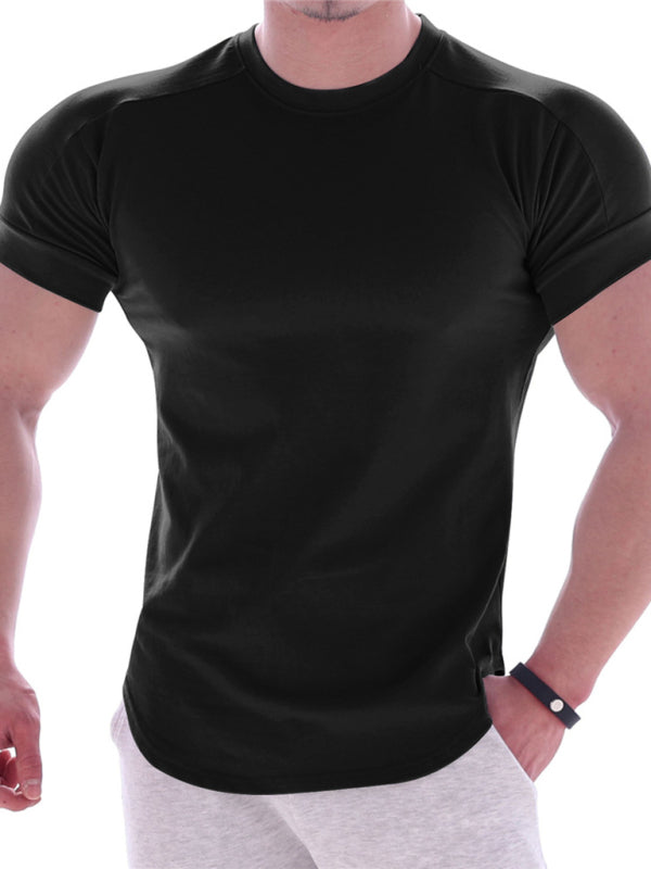 Fitness trendy brand quick-drying round neck elastic short-sleeved tight-fitting sports T-shirt