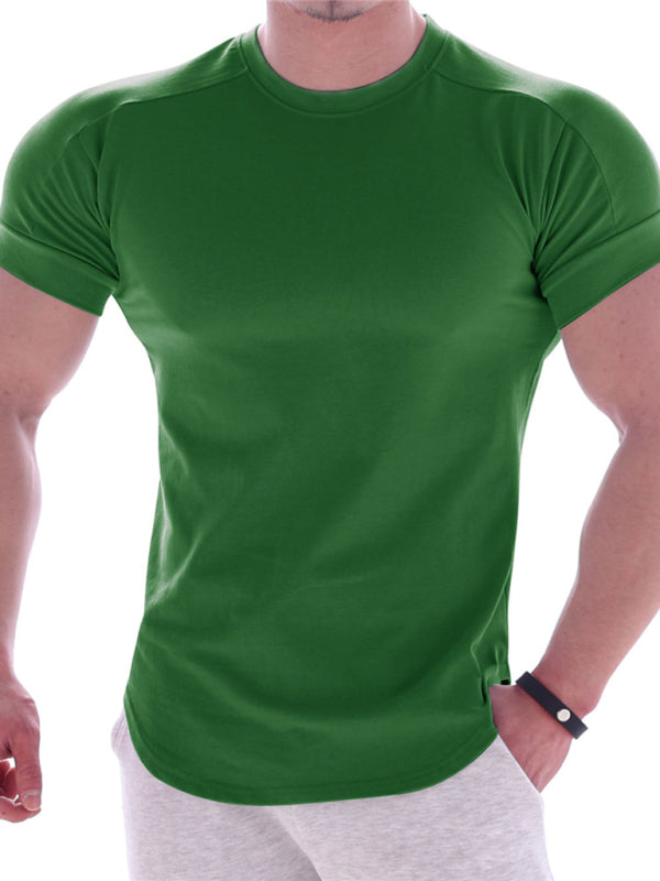 Fitness trendy brand quick-drying round neck elastic short-sleeved tight-fitting sports T-shirt 