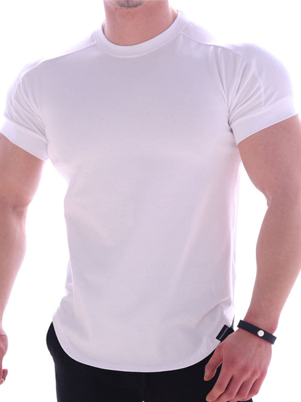 Fitness trendy brand quick-drying round neck elastic short-sleeved tight-fitting sports T-shirt 