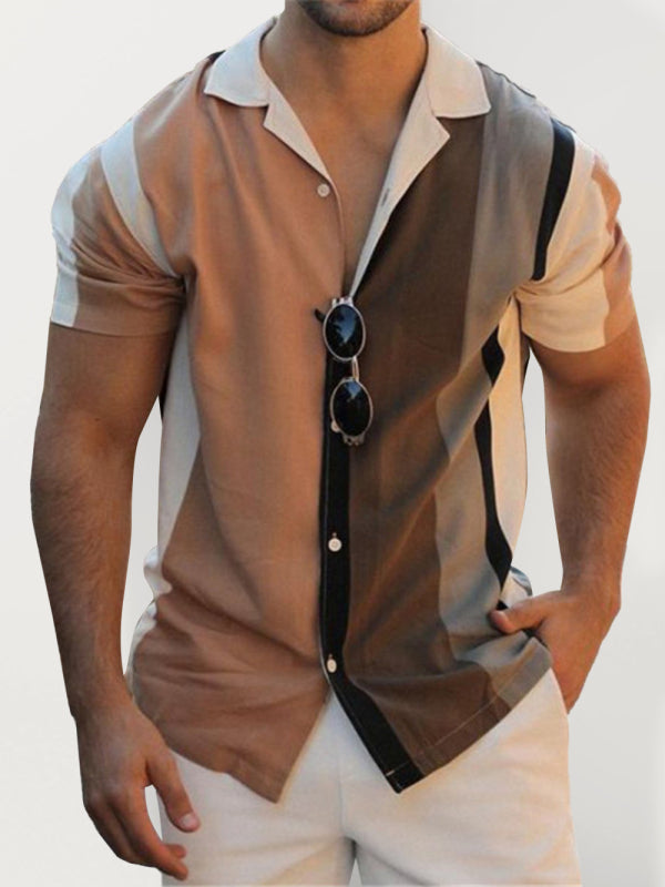 Men's New Striped Casual Lapel Short Sleeve Shirt 