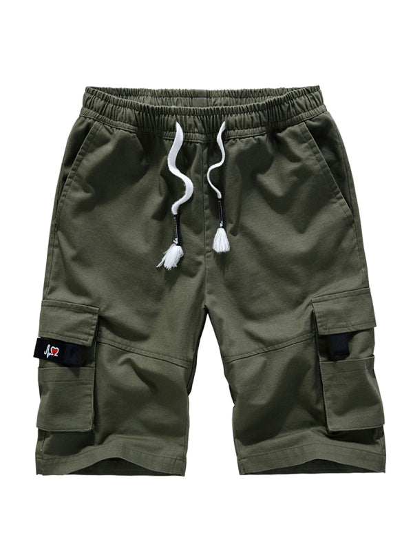 Men's Solid Color Casual Multi-Pocket Cargo Shorts 