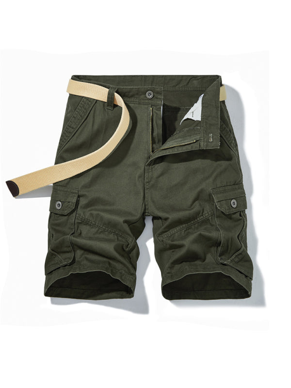 Men's Solid Color Casual Multi-Pocket Cargo Shorts（Without Belt） 