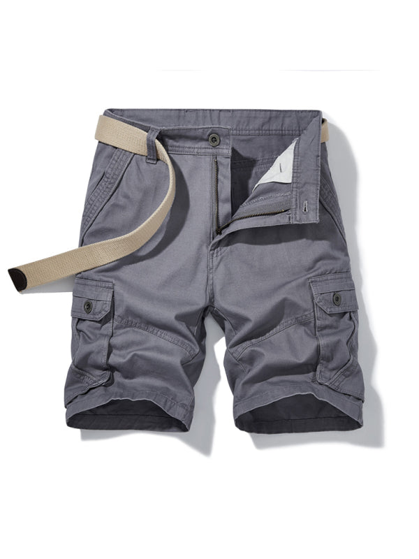 Men's Solid Color Casual Multi-Pocket Cargo Shorts（Without Belt） 