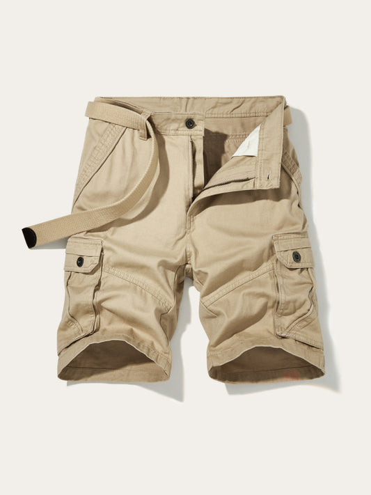 Men's Solid Color Casual Multi-Pocket Cargo Shorts（Without Belt） 