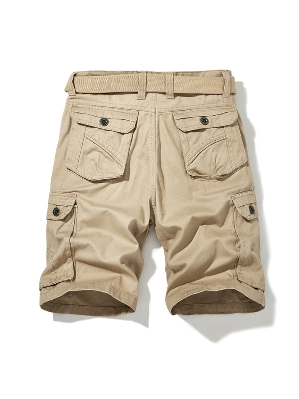 Men's Solid Color Casual Multi-Pocket Cargo Shorts（Without Belt） 