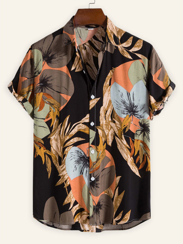 Men's Fashion Trend Casual Cotton Printed Short Sleeve Shirt 