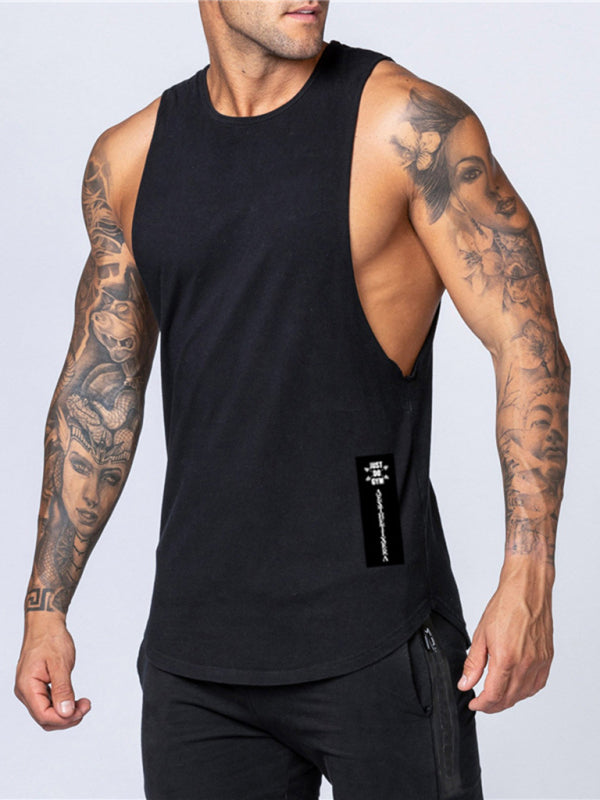 Men's Solid Color Round Neck Casual Breathable Slim Fit Sports Vest 