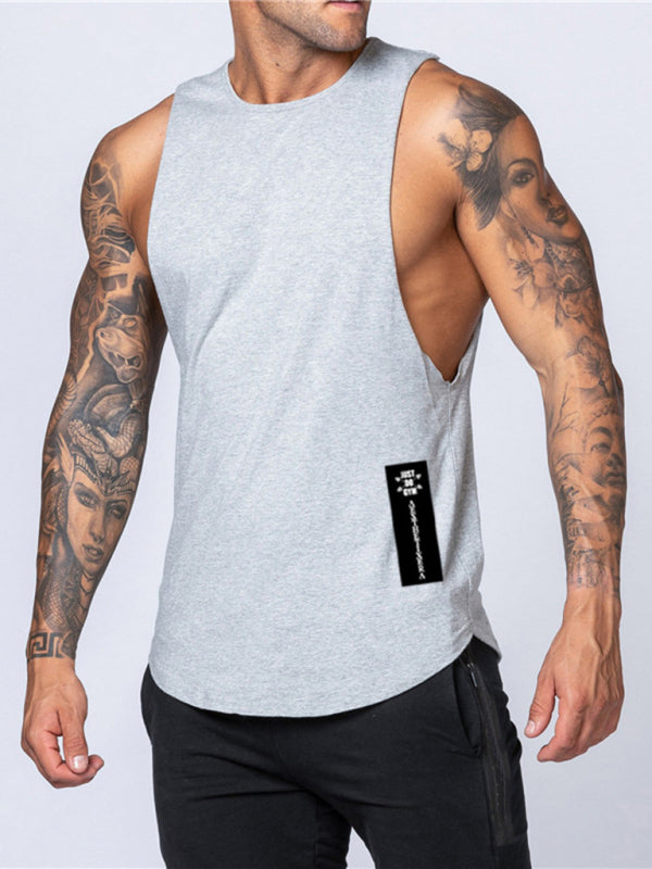 Men's Solid Color Round Neck Casual Breathable Slim Fit Sports Vest 