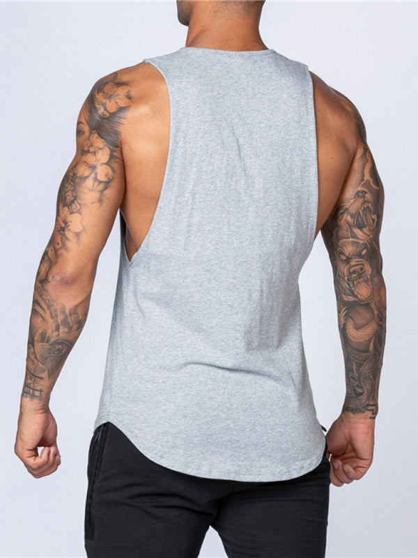 Men's Solid Color Round Neck Casual Breathable Slim Fit Sports Vest 