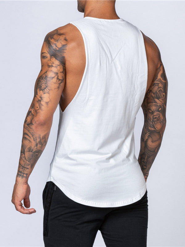 Men's Solid Color Round Neck Casual Breathable Slim Fit Sports Vest 