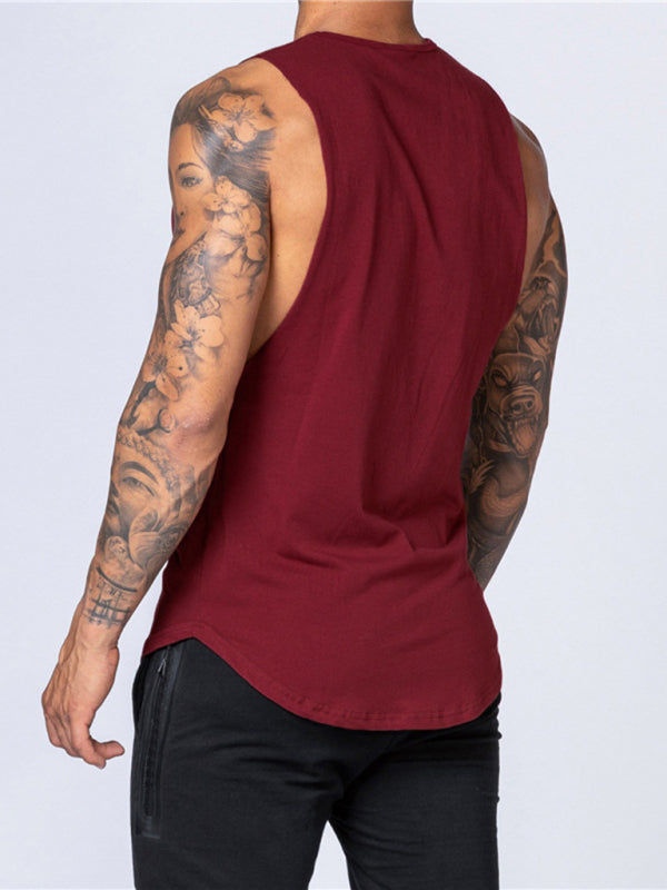 Men's Solid Color Round Neck Casual Breathable Slim Fit Sports Vest 