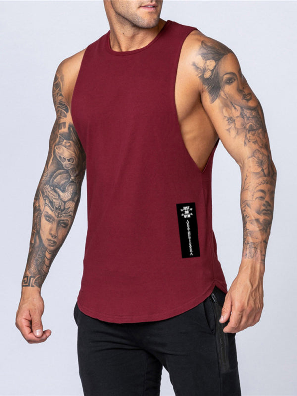 Men's Solid Color Round Neck Casual Breathable Slim Fit Sports Vest 