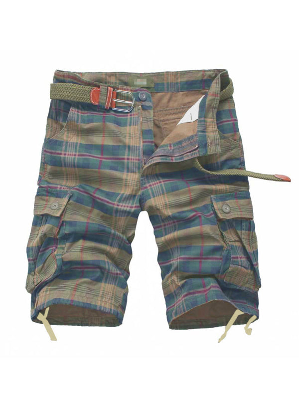 Cargo Shorts Men's Sweatpants Half Pocket Plaid Shorts 