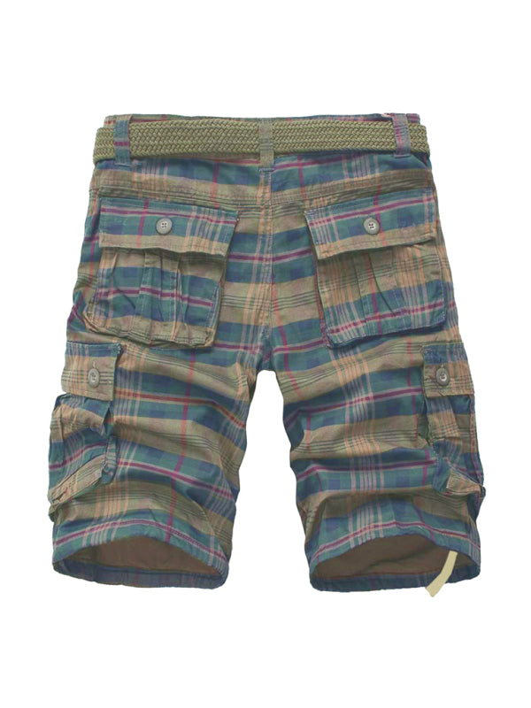 Cargo Shorts Men's Sweatpants Half Pocket Plaid Shorts 