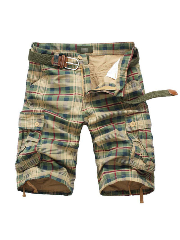 Cargo Shorts Men's Sweatpants Half Pocket Plaid Shorts 