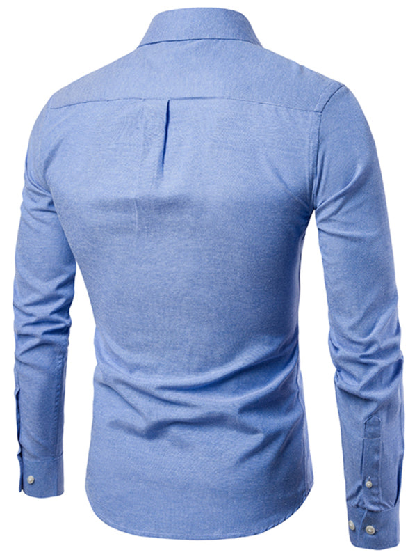 Men's Casual Slim Cotton Oxford Solid Color Large Size Bottom Shirt Long Sleeves 