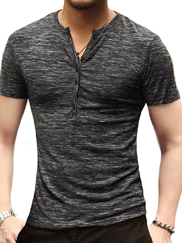 Summer Men's Short Sleeve Men's T-Shirt Henley Collar Slim Fit Men's Clothing