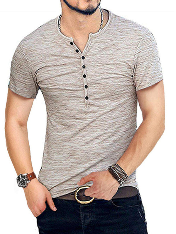 Summer Men's Short Sleeve Men's T-Shirt Henley Collar Slim Fit Men's Clothing 