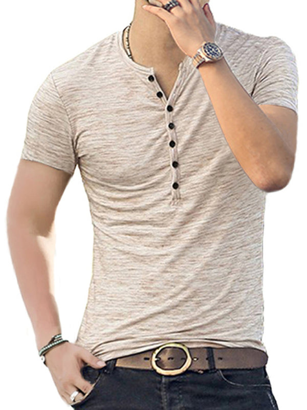 Summer Men's Short Sleeve Men's T-Shirt Henley Collar Slim Fit Men's Clothing 