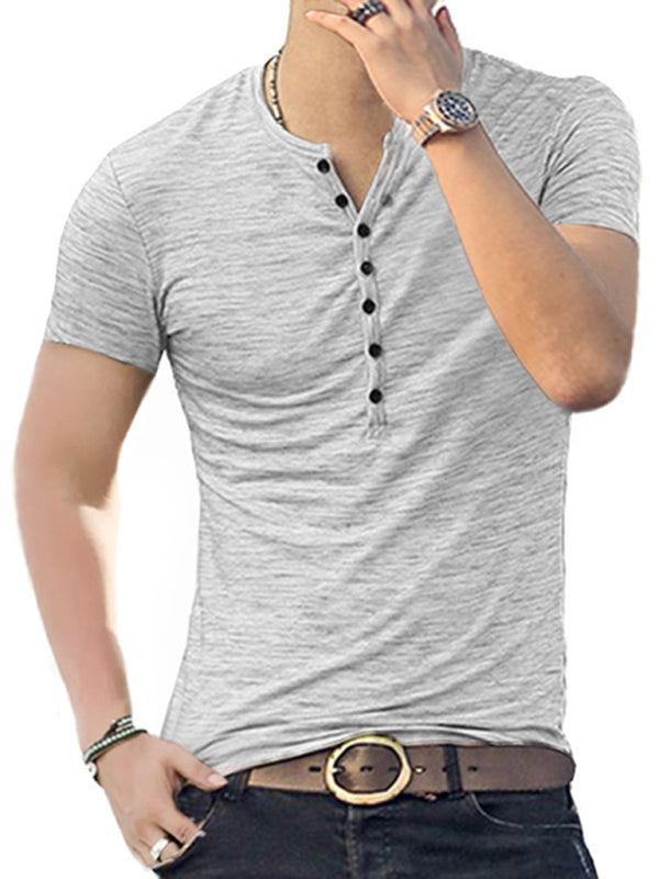 Summer Men's Short Sleeve Men's T-Shirt Henley Collar Slim Fit Men's Clothing