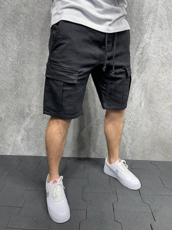 Street solid color casual five-point pants woven casual multi-pocket tether cargo shorts 