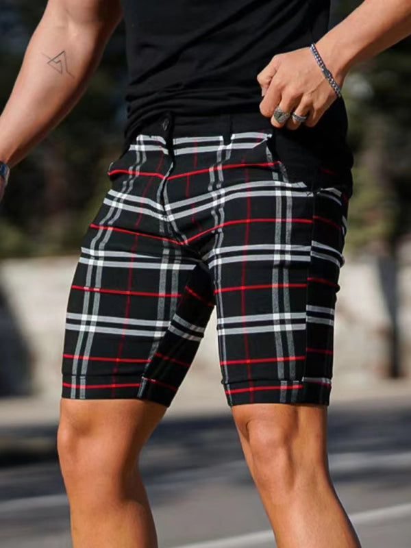 men's skinny plaid plus size casual shorts 