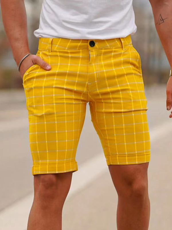 men's skinny plaid plus size casual shorts 